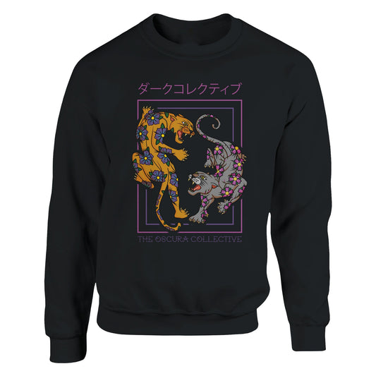 Floral Felidae Black Sweatshirt