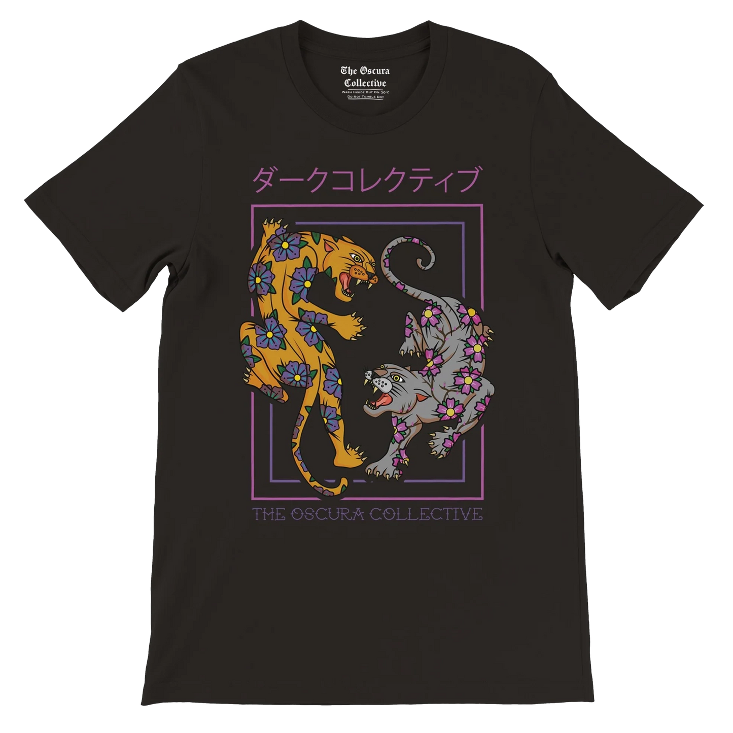 Floral Felidae Unisex Black T-shirt