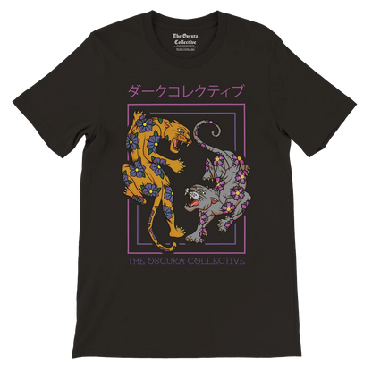 Floral Felidae Unisex Black T-shirt