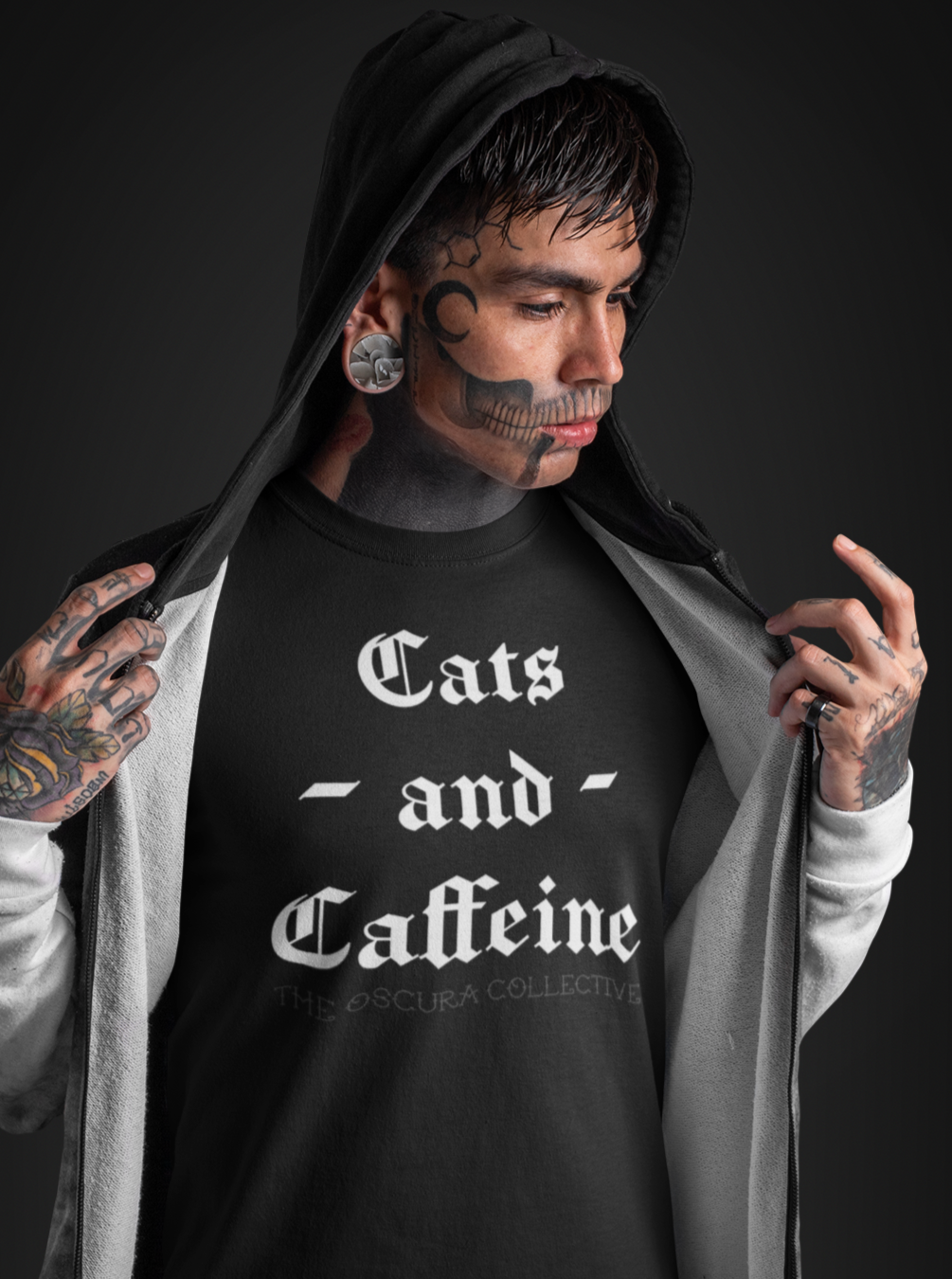 Cats and Caffeine Black Unisex T-Shirt