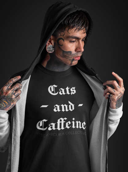 Cats and Caffeine Black Unisex T-Shirt